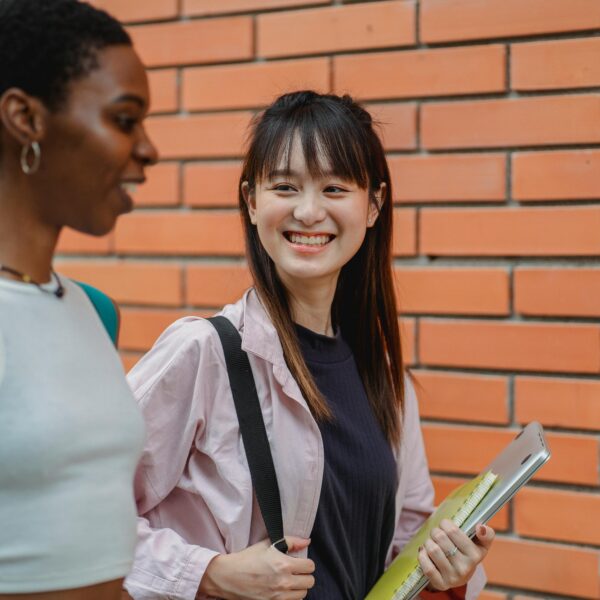 Two students talking together.